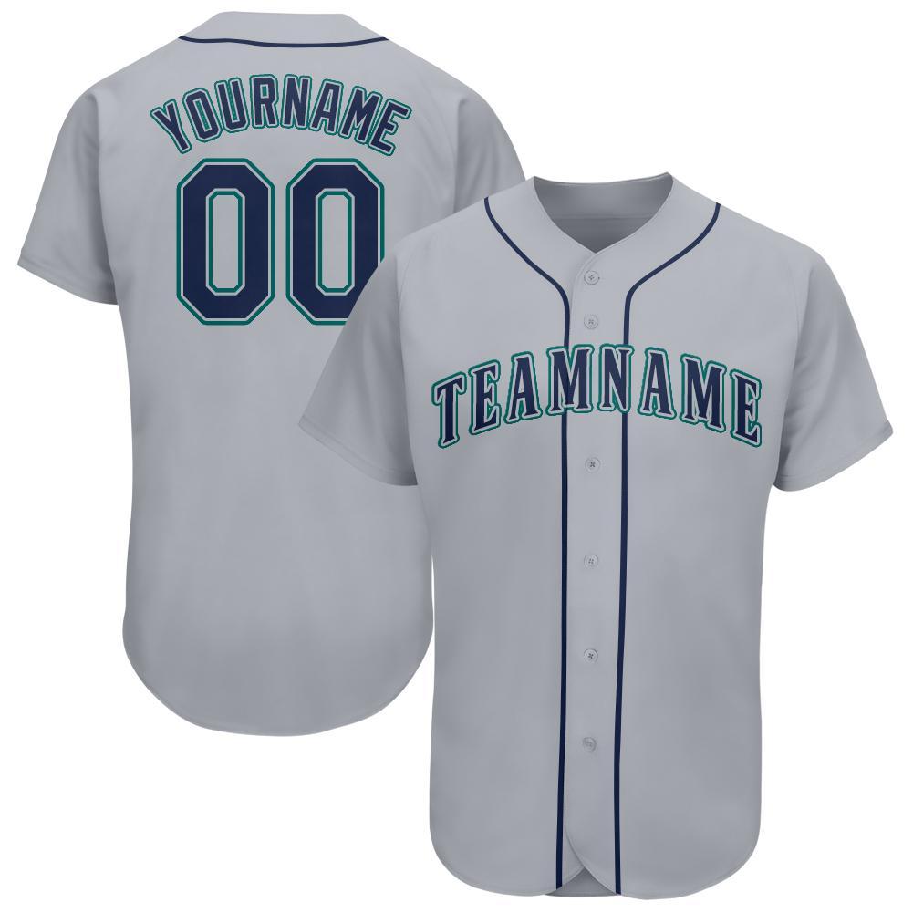 Custom Baseball Jersey Gray Navy-Aqua