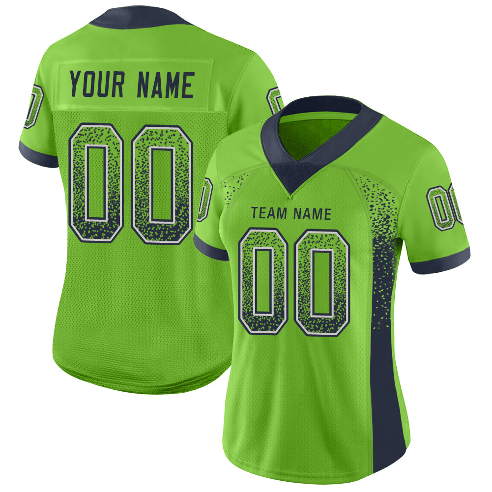 Custom Neon Green Navy-Gray Drift Fashion Football Jersey