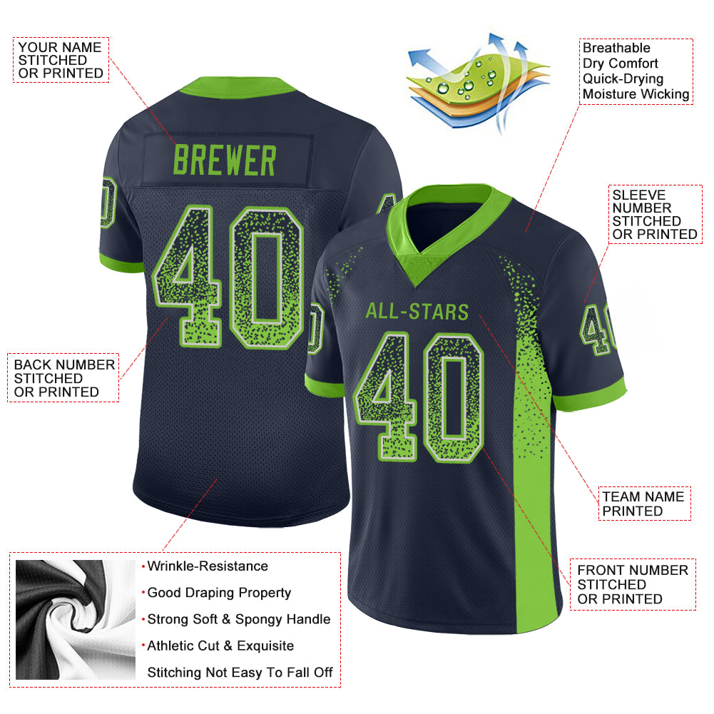Custom Navy Neon Green-Gray Drift Fashion Football Jersey