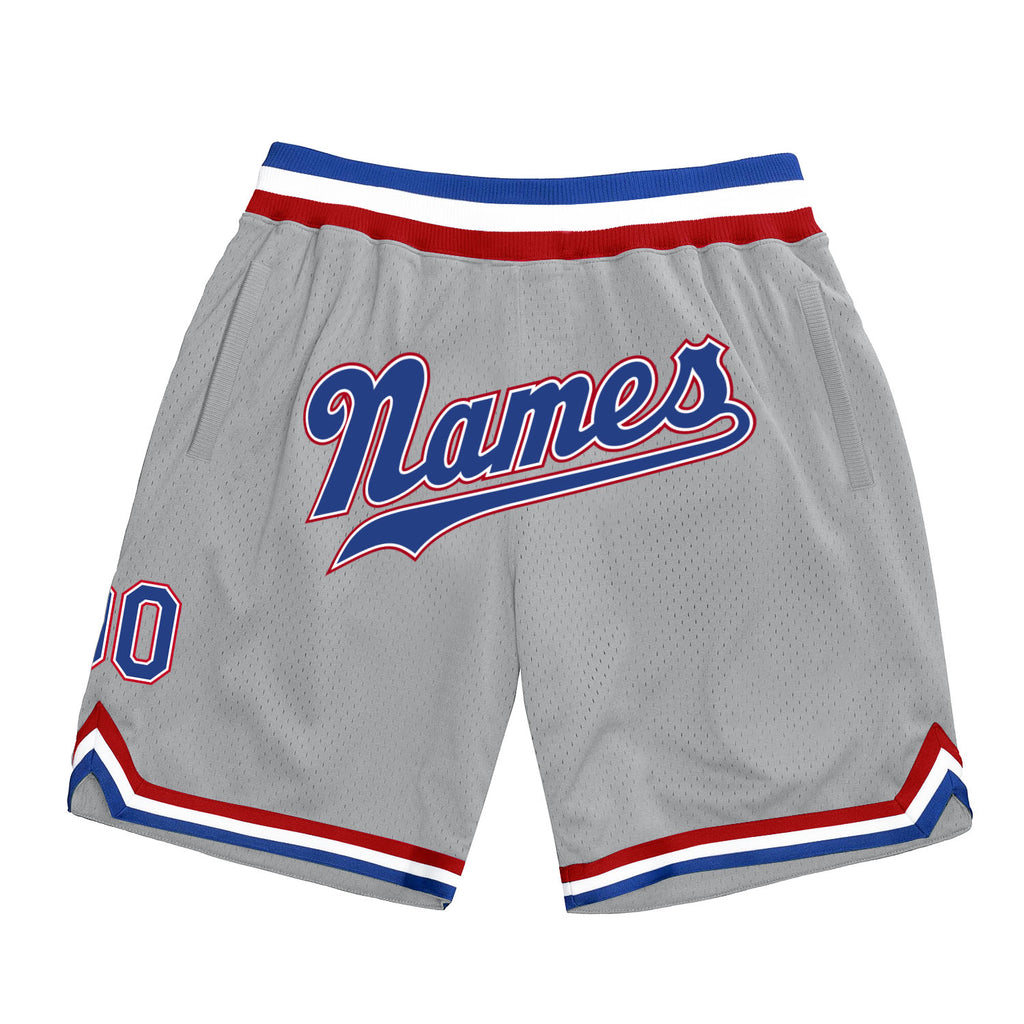 Custom Gray Royal-Red Authentic Throwback Basketball Shorts