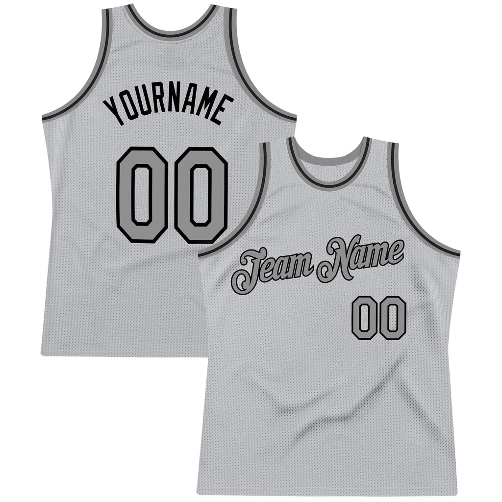 Custom Gray Steel Gray-Black Authentic Throwback Basketball Jersey