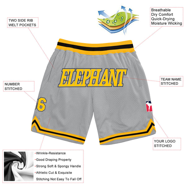 Custom Gray Gold-Black Authentic Throwback Basketball Shorts