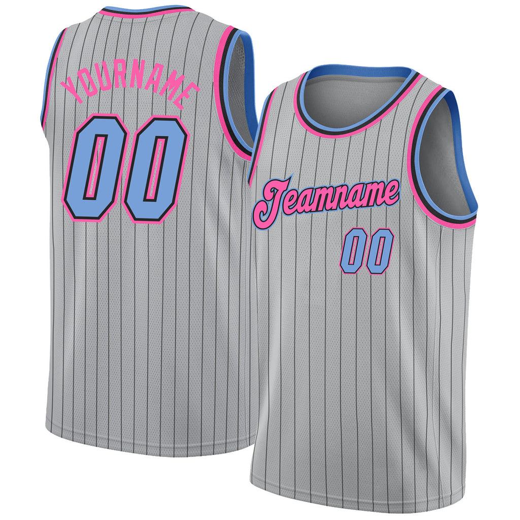 Custom Black White Pinstripe Pink-Light Blue Authentic Basketball Jersey  Free Shipping – Fiitg