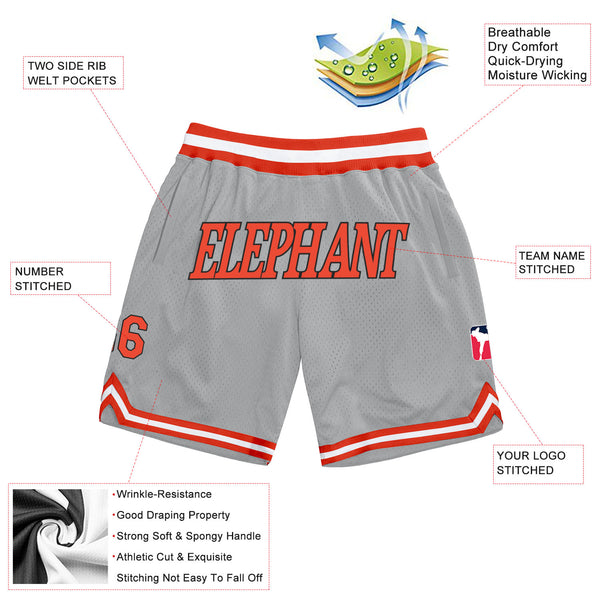 Custom Gray Orange-White Authentic Throwback Basketball Shorts