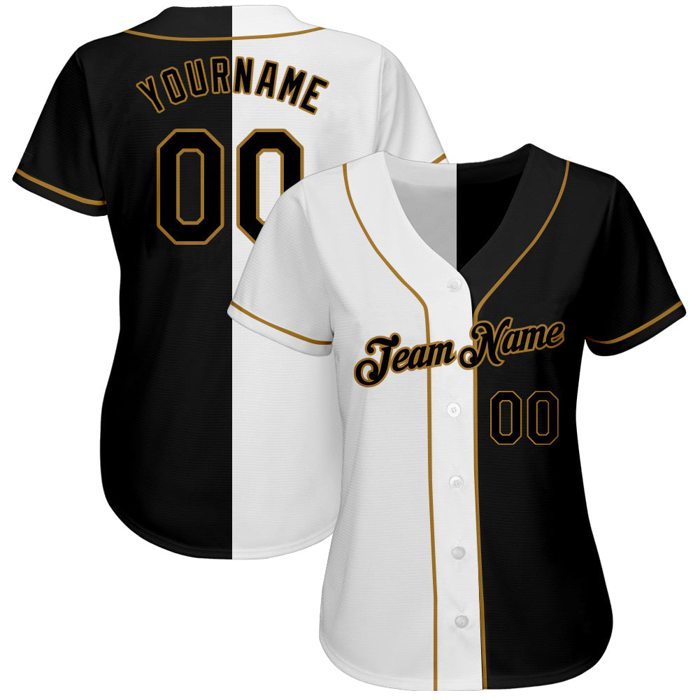 Custom White-Black Old Gold Authentic Split Fashion Softball Jersey