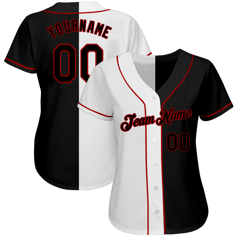 Custom White-Black Red Authentic Split Fashion Softball Jersey
