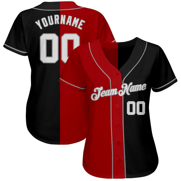 Custom Black White-Red Gray Authentic Split Fashion Baseball Jersey