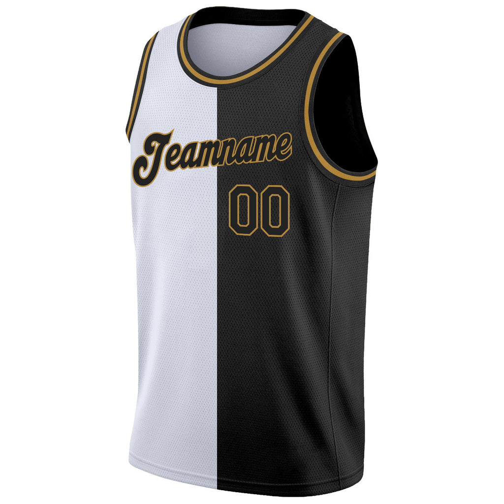 Custom Fade Fashion Basketball Jersey Black White-Gold Authentic