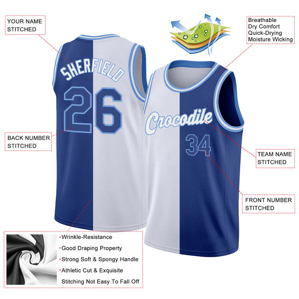 Custom White Royal-Light Blue Authentic Split Fashion Basketball Jersey