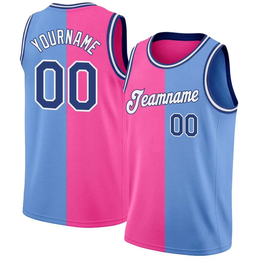 Custom Light Blue Royal-Pink Authentic Split Fashion Basketball Jersey