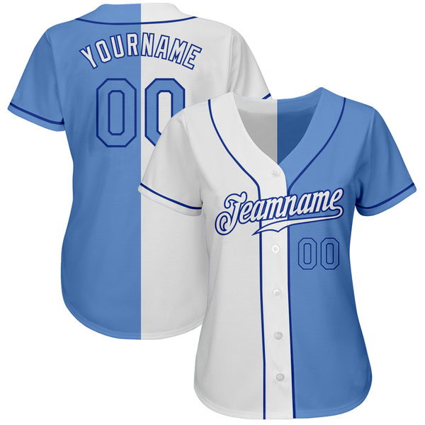 Custom White Light Blue-Royal Authentic Split Fashion Baseball Jersey