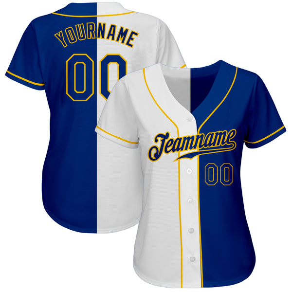 Custom White Royal-Gold Authentic Split Fashion Baseball Jersey