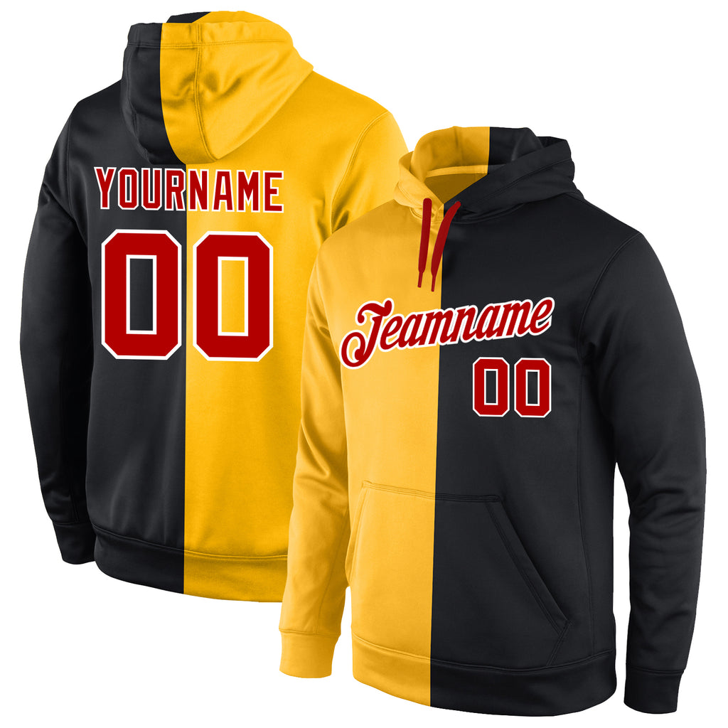 Custom Stitched Gold Red-Black Split Fashion Sports Pullover Sweatshirt Hoodie