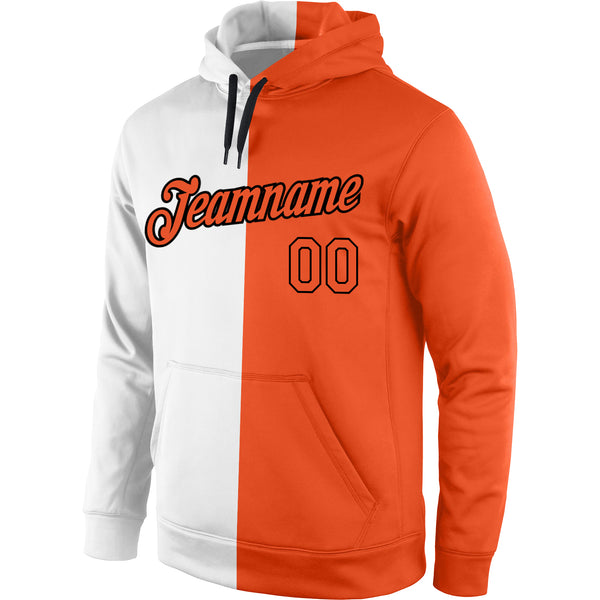 Custom Stitched White Orange-Black Split Fashion Sports Pullover Sweatshirt Hoodie