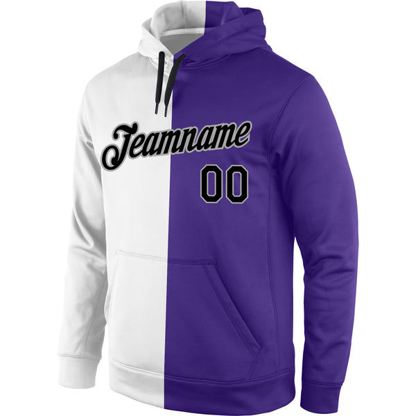 Custom Stitched White Black-Purple Split Fashion Sports Pullover Sweatshirt Hoodie