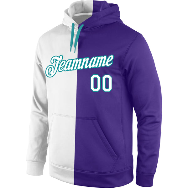 Custom Stitched Purple White-Aqua Split Fashion Sports Pullover Sweatshirt Hoodie