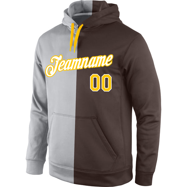 Custom Stitched Gray Gold-Brown Split Fashion Sports Pullover Sweatshirt Hoodie