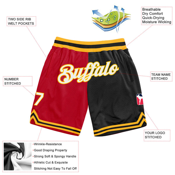 Custom Red White-Black Authentic Throwback Split Fashion Basketball Shorts