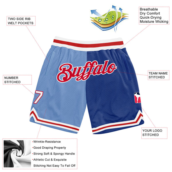 Custom Light Blue Red-Royal Authentic Throwback Split Fashion Basketball Shorts