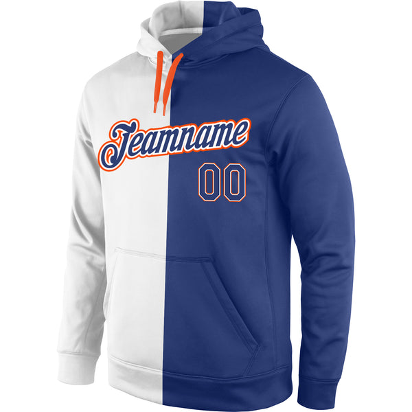 Custom Stitched White Royal-Orange Split Fashion Sports Pullover Sweatshirt Hoodie