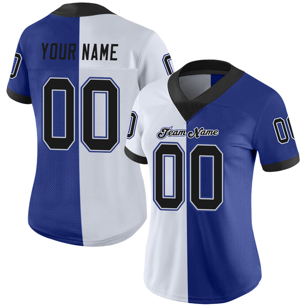 Custom Royal Black-White Mesh Split Fashion Football Jersey