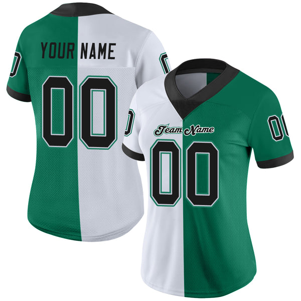 Custom Kelly Green Black-White Split Fashion Football Jersey