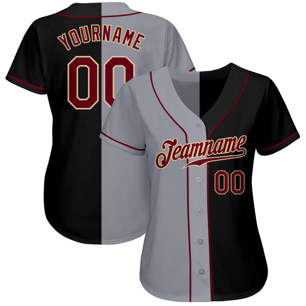 Custom Black Crimson-Gray Authentic Split Fashion Baseball Jersey