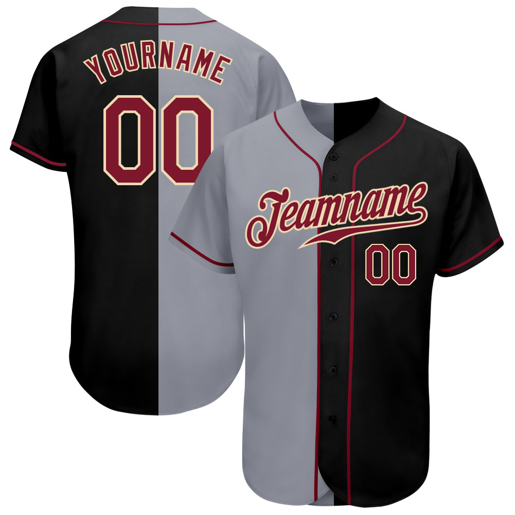 Custom Black Crimson-Gray Authentic Split Fashion Baseball Jersey