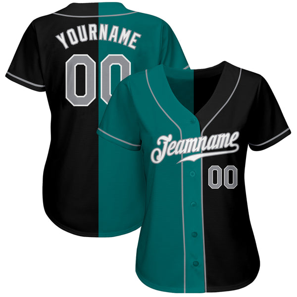 Custom Black Gray-Teal Authentic Split Fashion Baseball Jersey