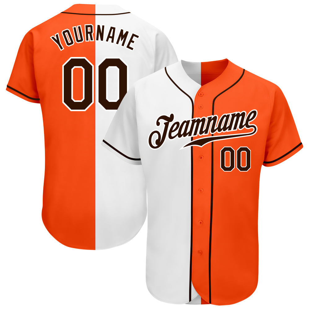 Custom Orange Brown-White Authentic Split Fashion Baseball Jersey