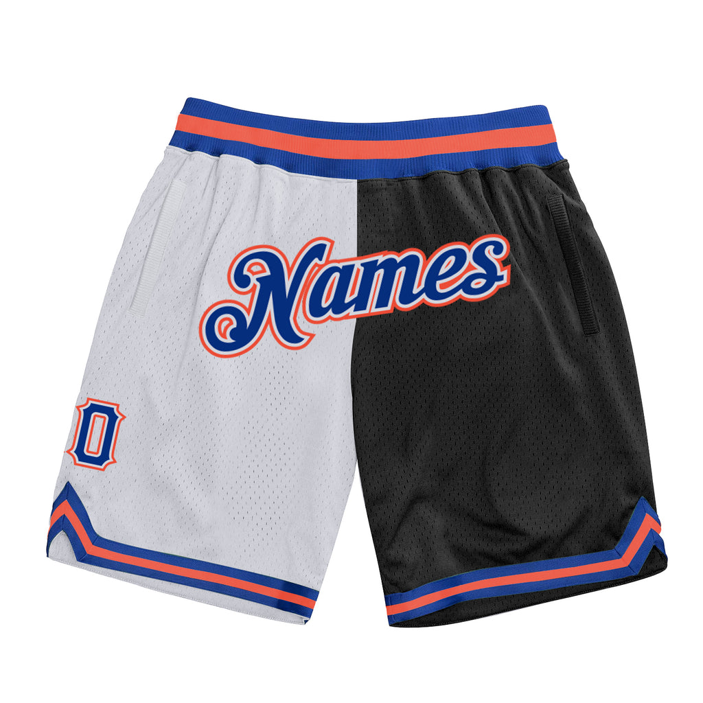 Custom White Royal-Black Authentic Throwback Split Fashion Basketball Shorts