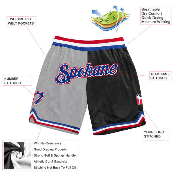 Custom Gray Royal-Black Authentic Throwback Split Fashion Basketball Shorts