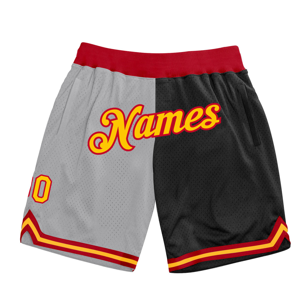 Custom Gray Gold-Black Authentic Throwback Split Fashion Basketball Shorts