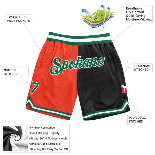 Custom Orange Kelly Green-Black Authentic Throwback Split Fashion Basketball Shorts