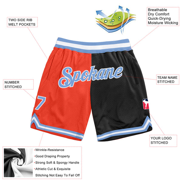 Custom Orange Light Blue-Black Authentic Throwback Split Fashion Basketball Shorts