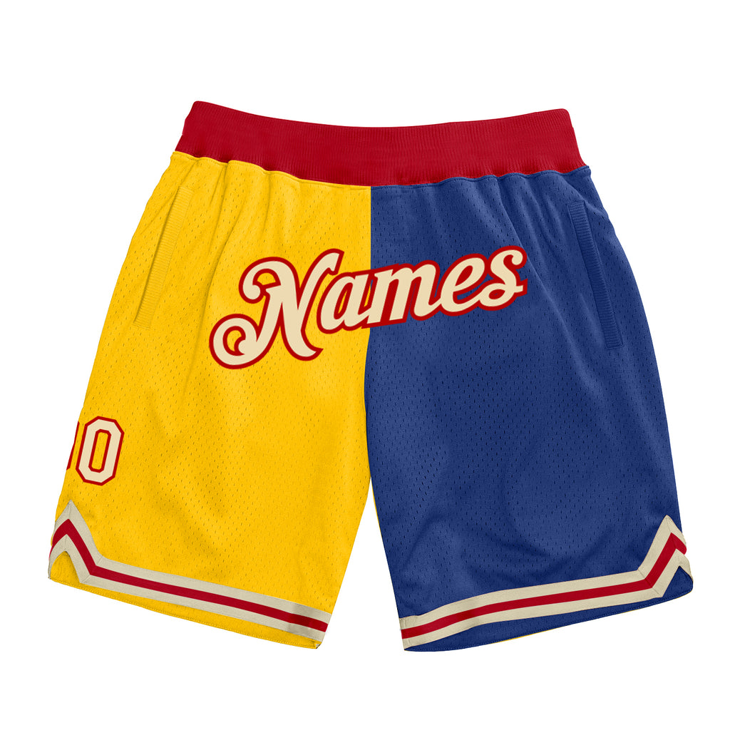 Custom Gold Cream-Royal Authentic Throwback Split Fashion Basketball Shorts