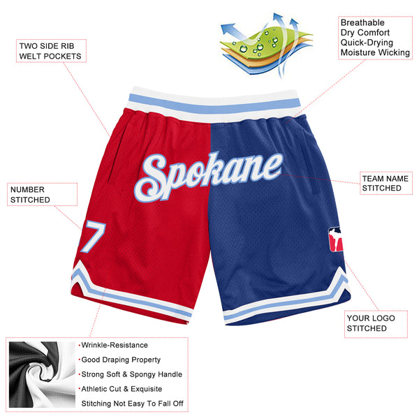 Custom Red White-Royal Authentic Throwback Split Fashion Basketball Shorts