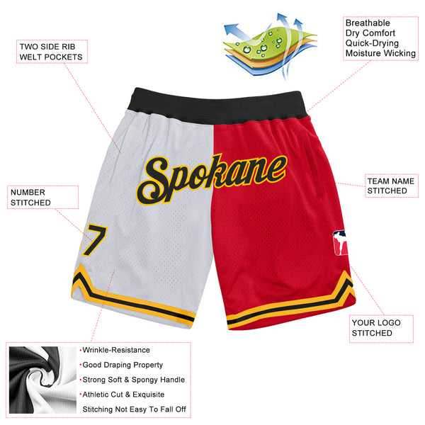 Custom White Black-Red Authentic Throwback Split Fashion Basketball Shorts