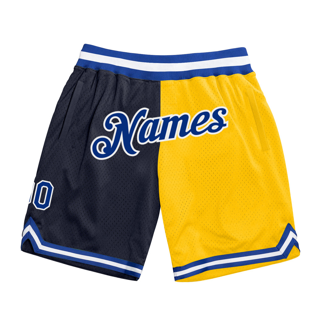 Custom Navy Royal-Gold Authentic Throwback Split Fashion Basketball Shorts