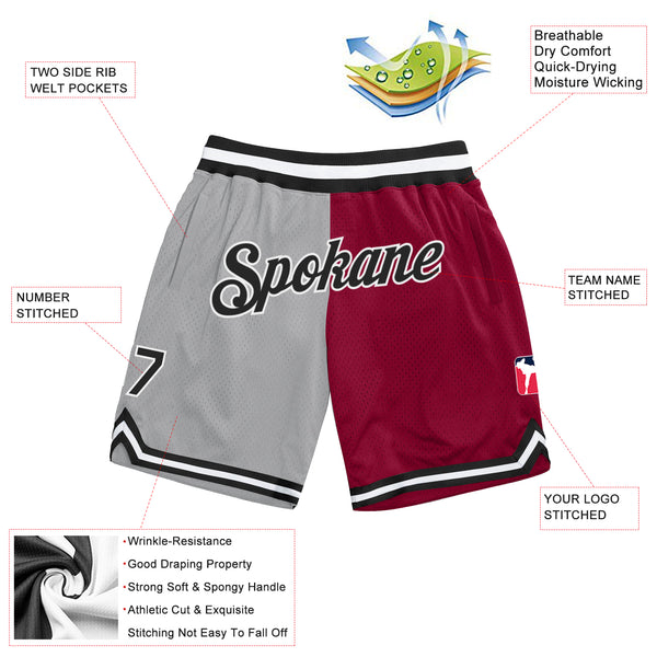 Custom Gray Black-Maroon Authentic Throwback Split Fashion Basketball Shorts