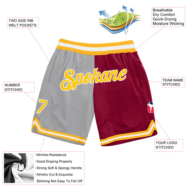 Custom Gray Gold-Maroon Authentic Throwback Split Fashion Basketball Shorts