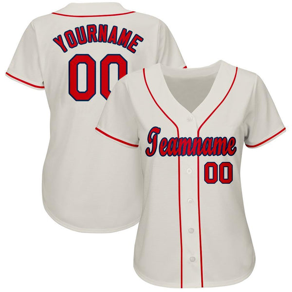 Custom Cream Red-Navy Baseball Jersey