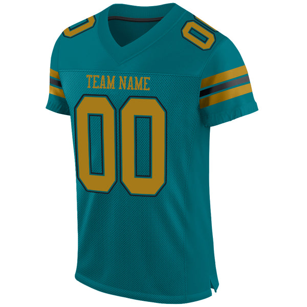 Custom Teal Old Gold-Black Mesh Authentic Football Jersey