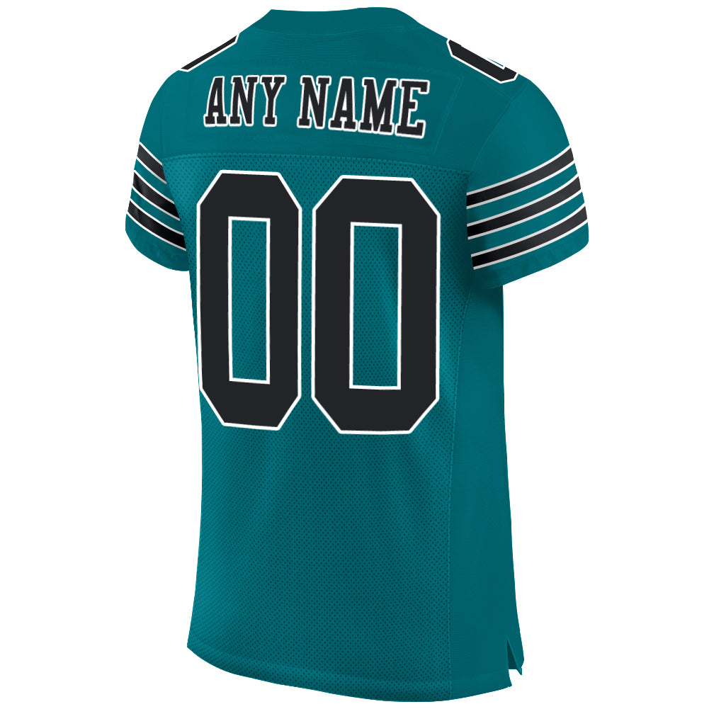 Custom Teal Black-White Mesh Authentic Football Jersey