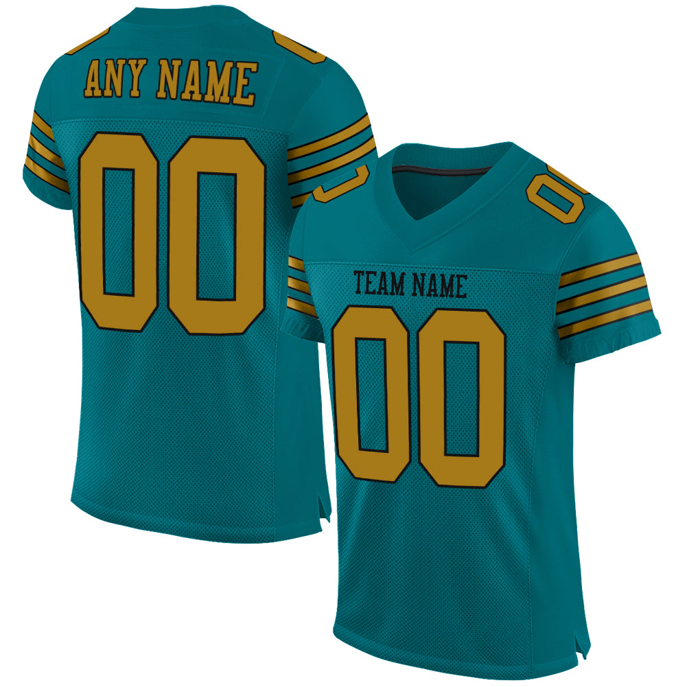 Custom Teal Old Gold-Black Mesh Authentic Football Jersey