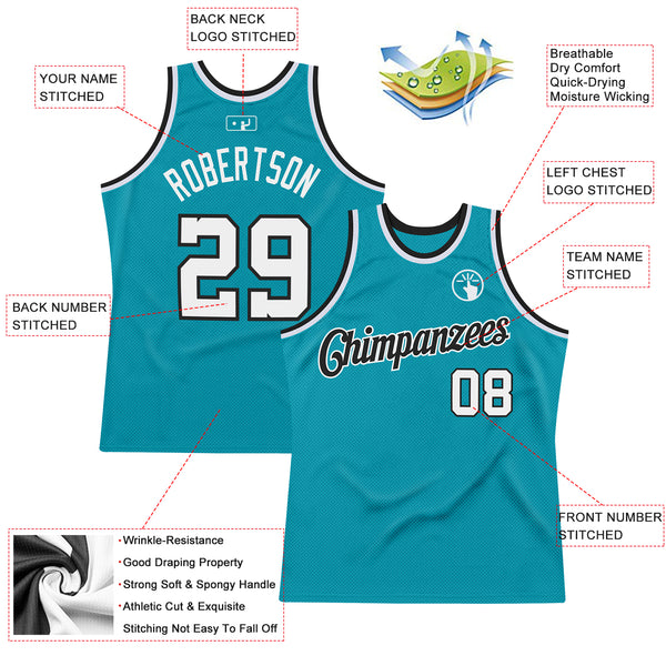 Custom Teal White-Black Authentic Throwback Basketball Jersey