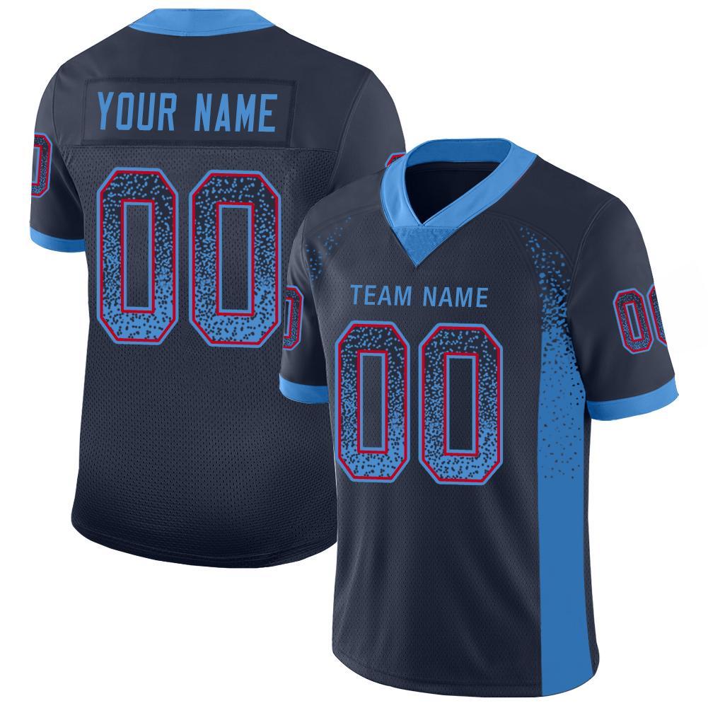 Custom Navy Powder Blue-Red Drift Fashion Football Jersey