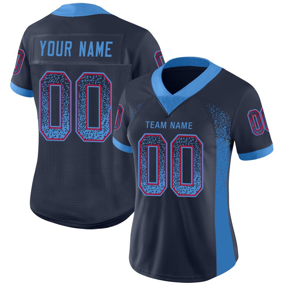 Custom Navy Powder Blue-Red Drift Fashion Football Jersey