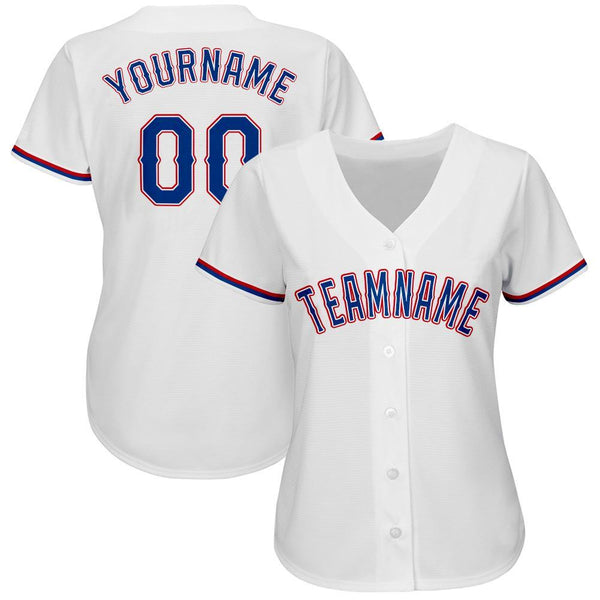 Custom White Royal-Red Baseball Jersey