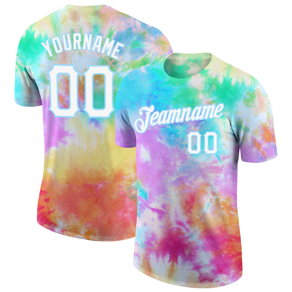 Custom Tie Dye White-Light Blue 3D Performance T-Shirt